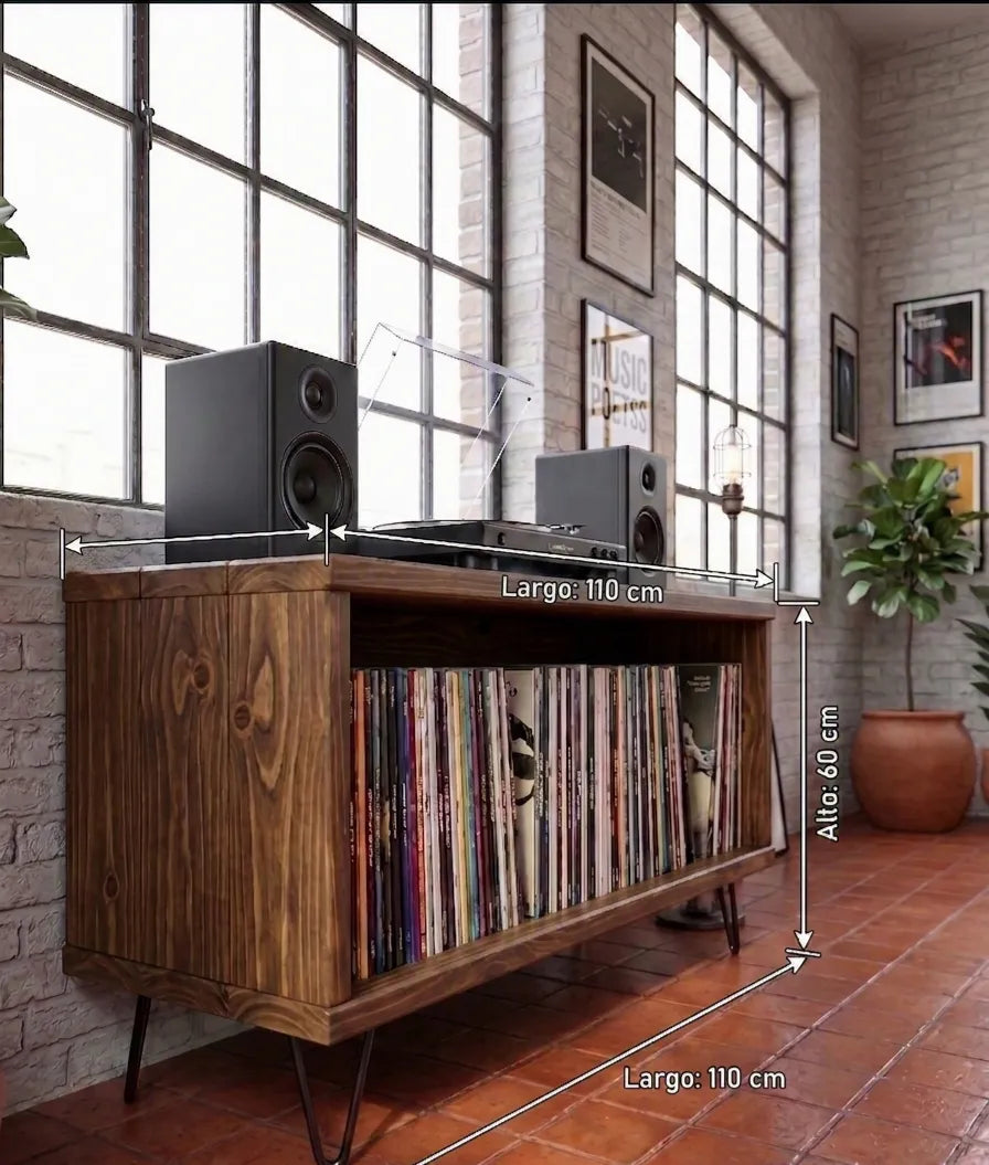 Consola Vintage para TV y Vinilos | Madera & Acero | Woodstock