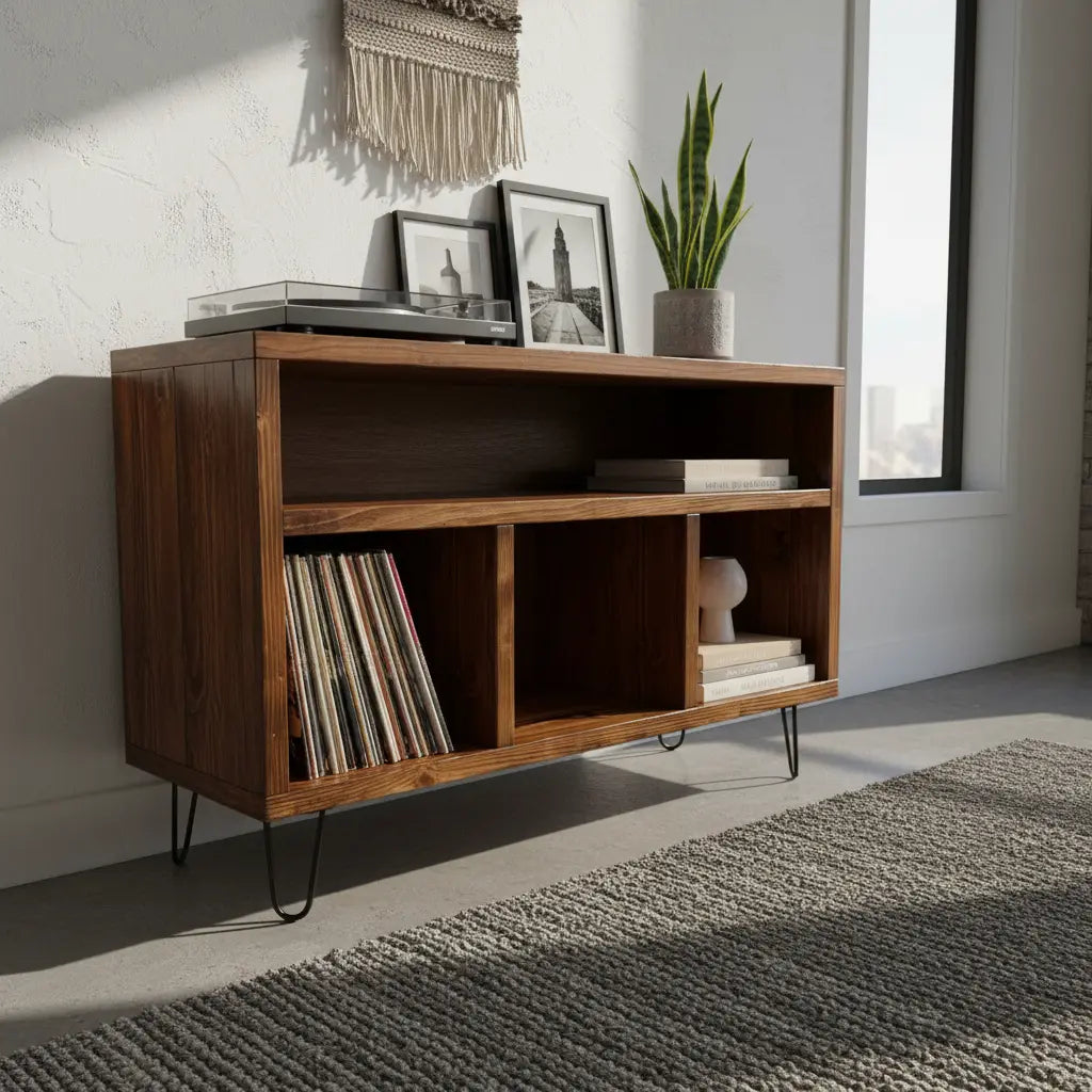 Estante Organizador de Vinilos | Madera Color Caoba | Woodstock