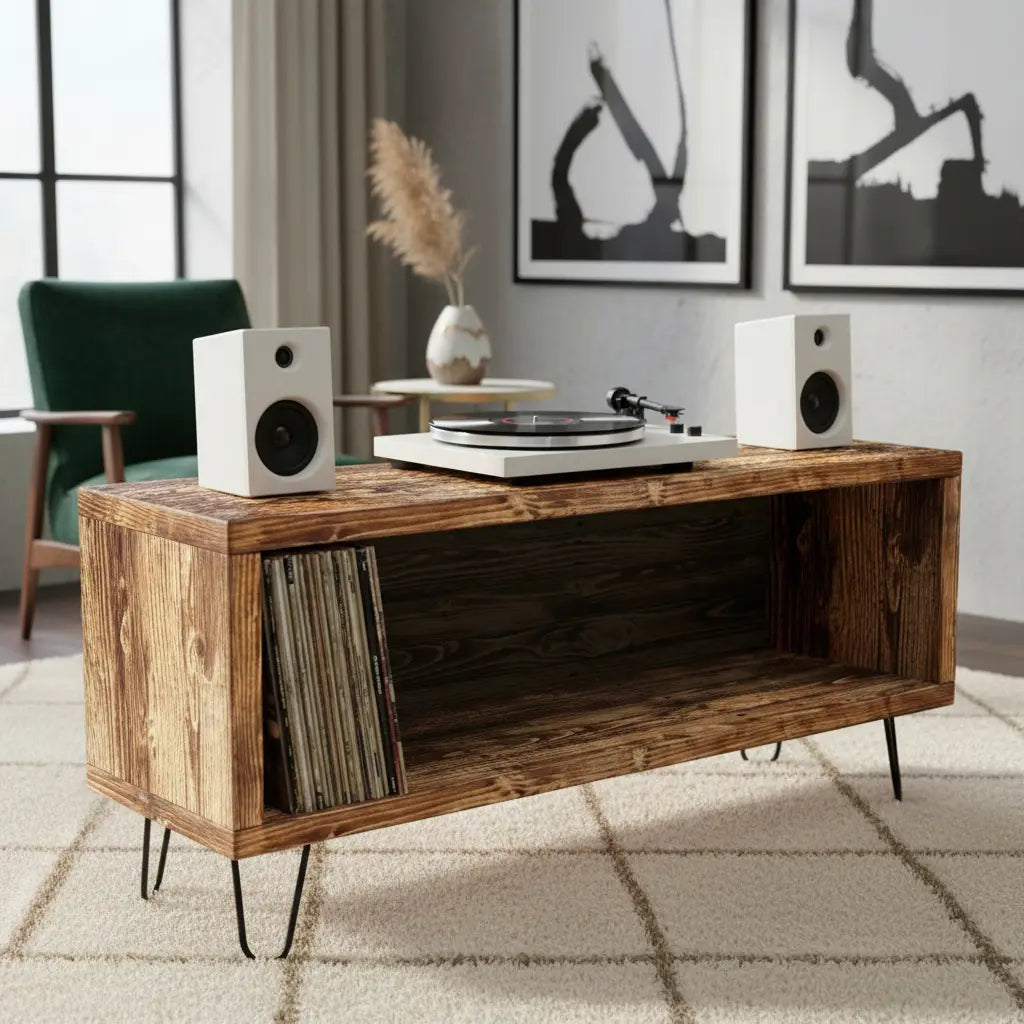 Consola para Vinilos Vintage |Pino & Acero | Woodstock