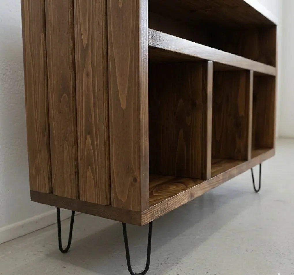 Estante Organizador de Vinilos | Madera Color Caoba | Woodstock