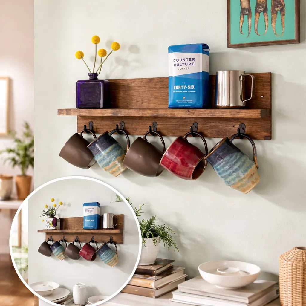 Repisa Flotante para Tazas |Madera de Pino | Woodstock