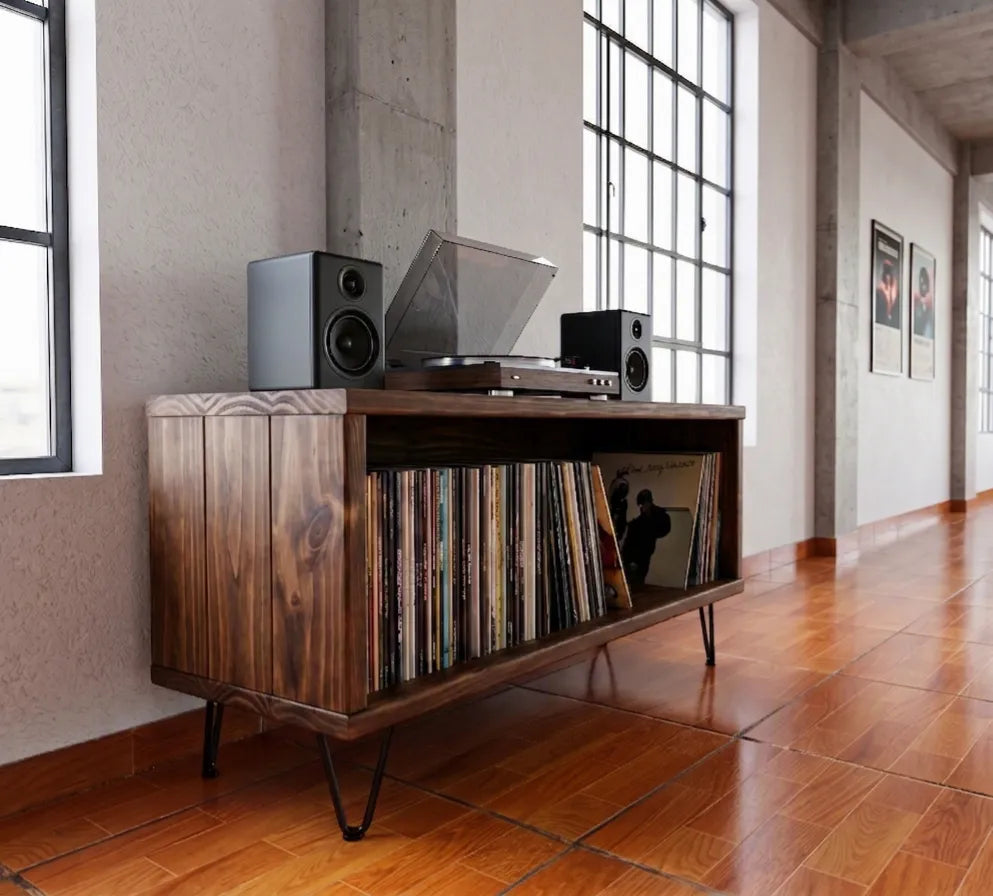 Consola Vintage para TV y Vinilos | Madera & Acero | Woodstock