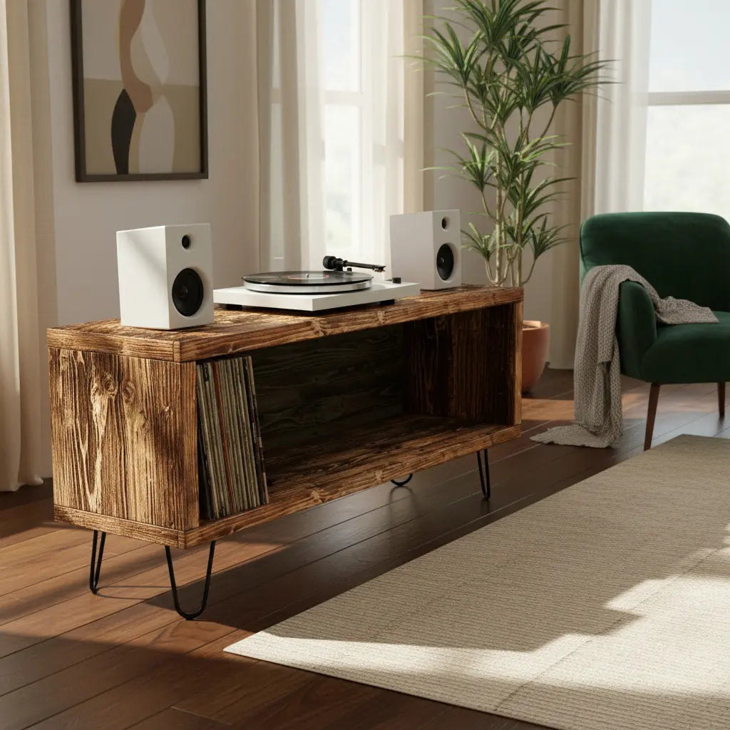 Consola para Vinilos Vintage |Pino & Acero | Woodstock