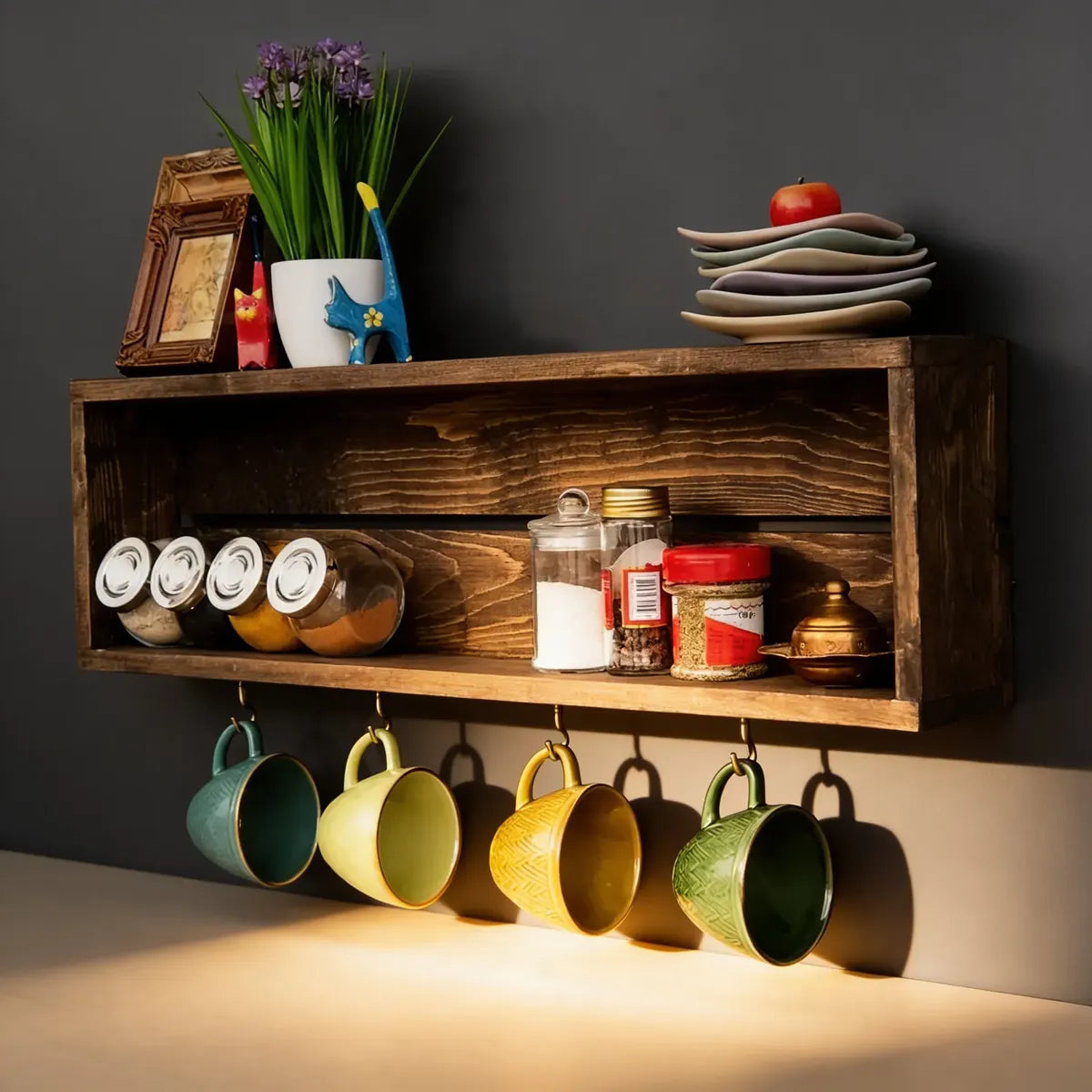 Estante RÃºstico Para Tazas De CafÃ© Montado En La Pared