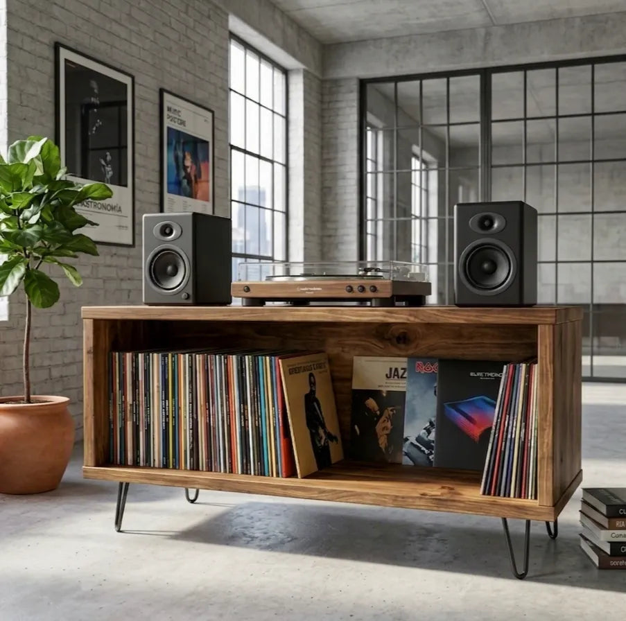 Consola Vintage para TV y Vinilos | Madera & Acero | Woodstock
