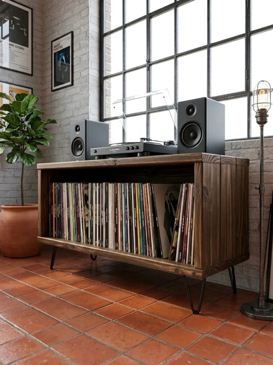 Consola Vintage para TV y Vinilos | Madera & Acero | Woodstock