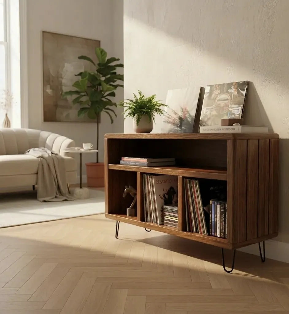 Estante Organizador de Vinilos | Madera Color Caoba | Woodstock