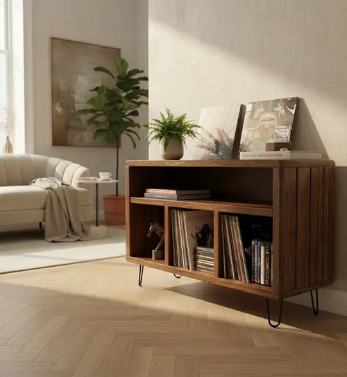 Estante Organizador de Vinilos | Madera Color Caoba | Woodstock