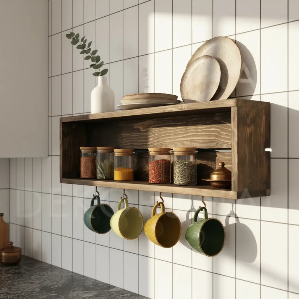 Estante RÃºstico Para Tazas De CafÃ© Montado En La Pared