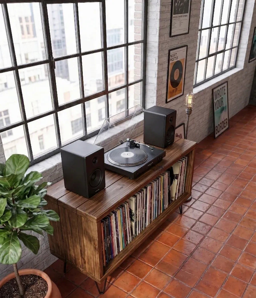 Consola Vintage para TV y Vinilos | Madera & Acero | Woodstock