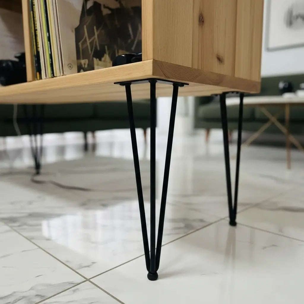 Consola Vintage para Vinilos |Pino Oyamel & Acero 120cm | Woodstock
