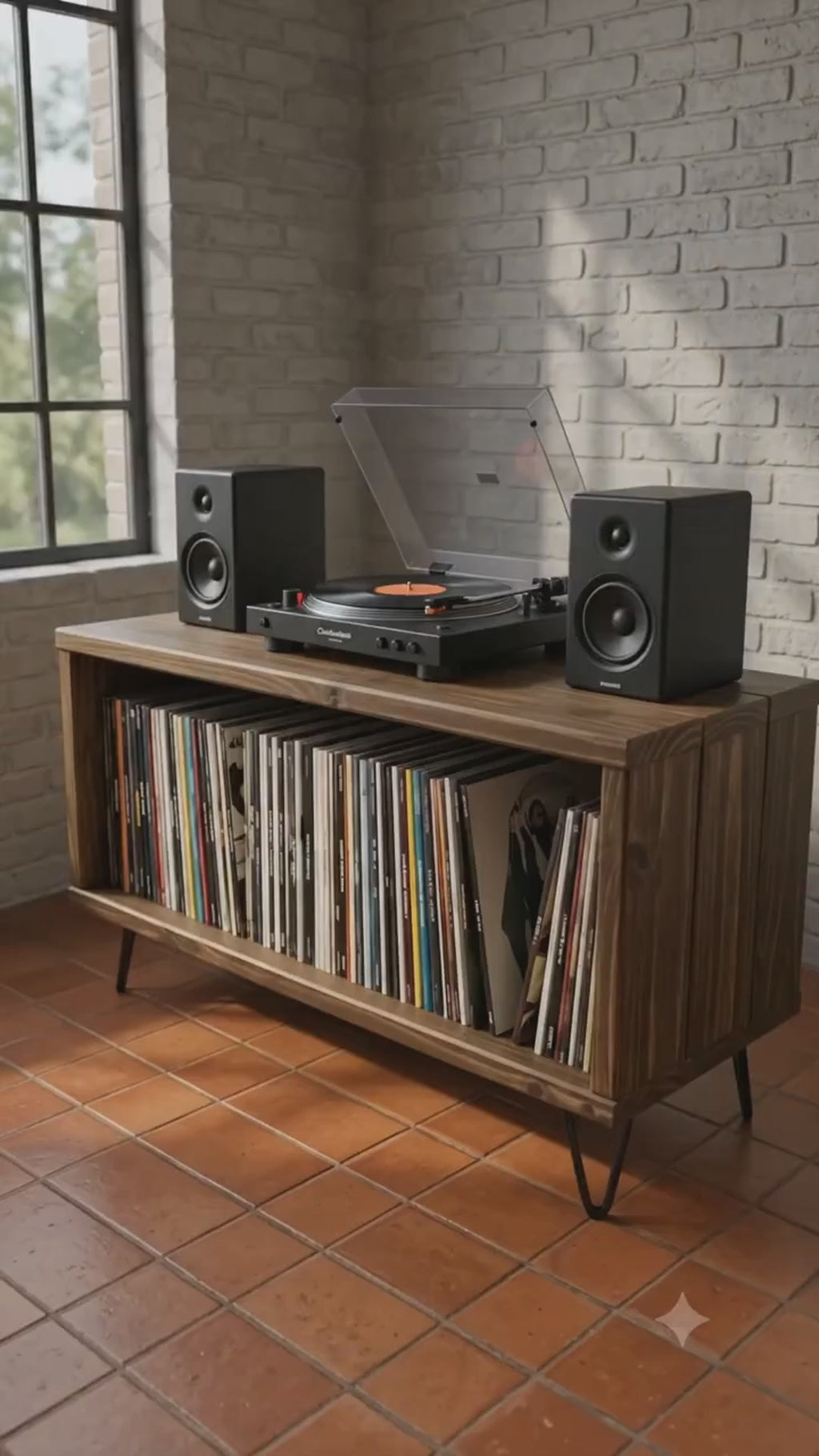Consola para Vinilos Vintage |Pino & Acero | Woodstock