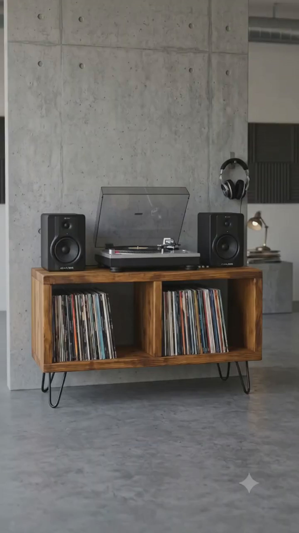 Consola Vintage para Vinilos | Color Oyamel & Acero | Woodstock